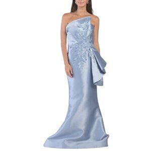TERANI COUTURE Strapless Embroidered Floral Applique Mikado Gown